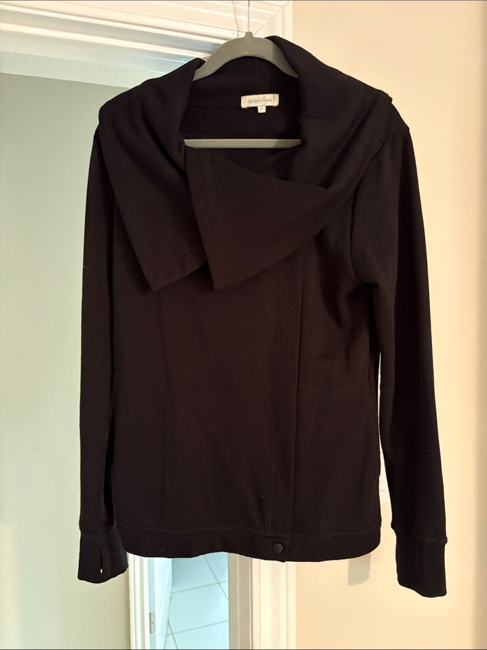 Grace and Lace Black Asymmetrical Collar Sweater